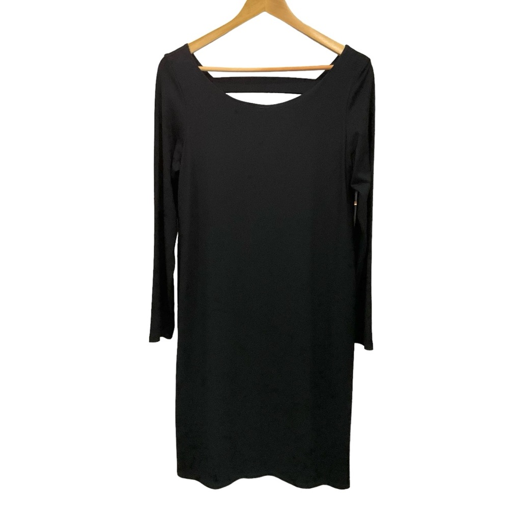 Eileen Fisher Shift Dress Black Ballet Neck Cut-Out Back Classic LBD  Si… - Picture 2 of 16